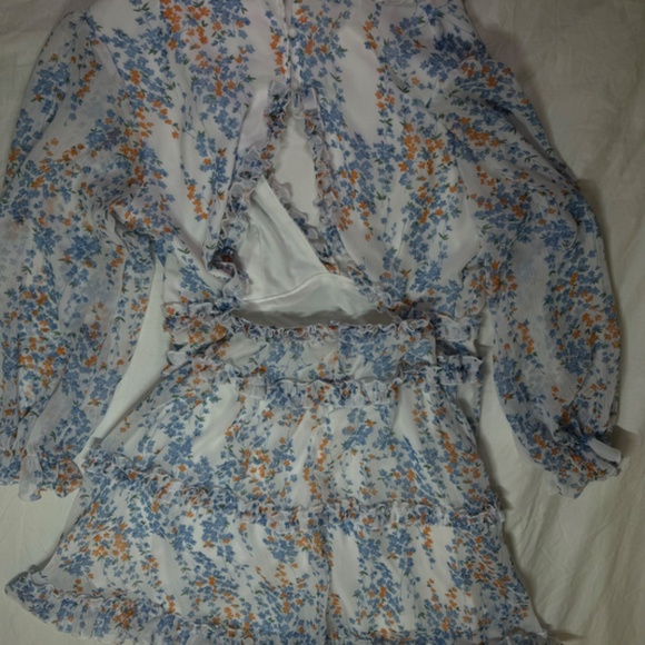 DOKOTOO Mini Dress Floral Deep V-Neck Ruffle Long Sleeve Open Back size XL - Picture 8 of 11